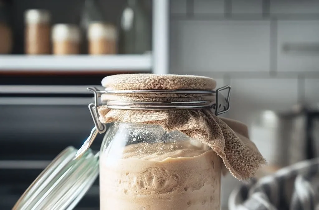 Un bocal de levain conservé simplement entre deux fournées