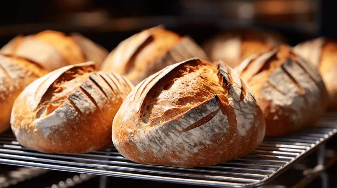 Des pains refroidissent après cuisson, résultat d'un équilibre trouvé entre farine, eau et fermentation